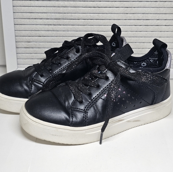 wonder nation Other - Kids Black Sneakers/Shoes w. Multi-Colored Metallic Stars Leopard Print & Laces